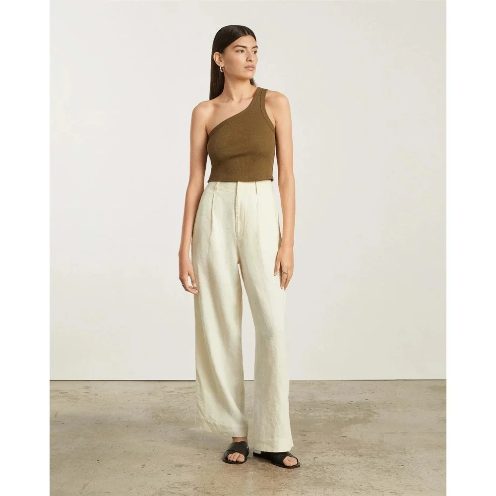 Everlane Linen Way High Drape Pant Women 14 Pleated Cream White Beige Wide Leg - Picture 2 of 10